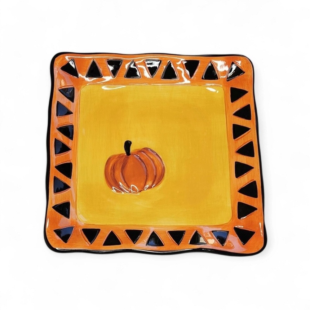 Tabletops Lifestyles Festive Halloween Pumpkin Square Plates Set of 2 Fall